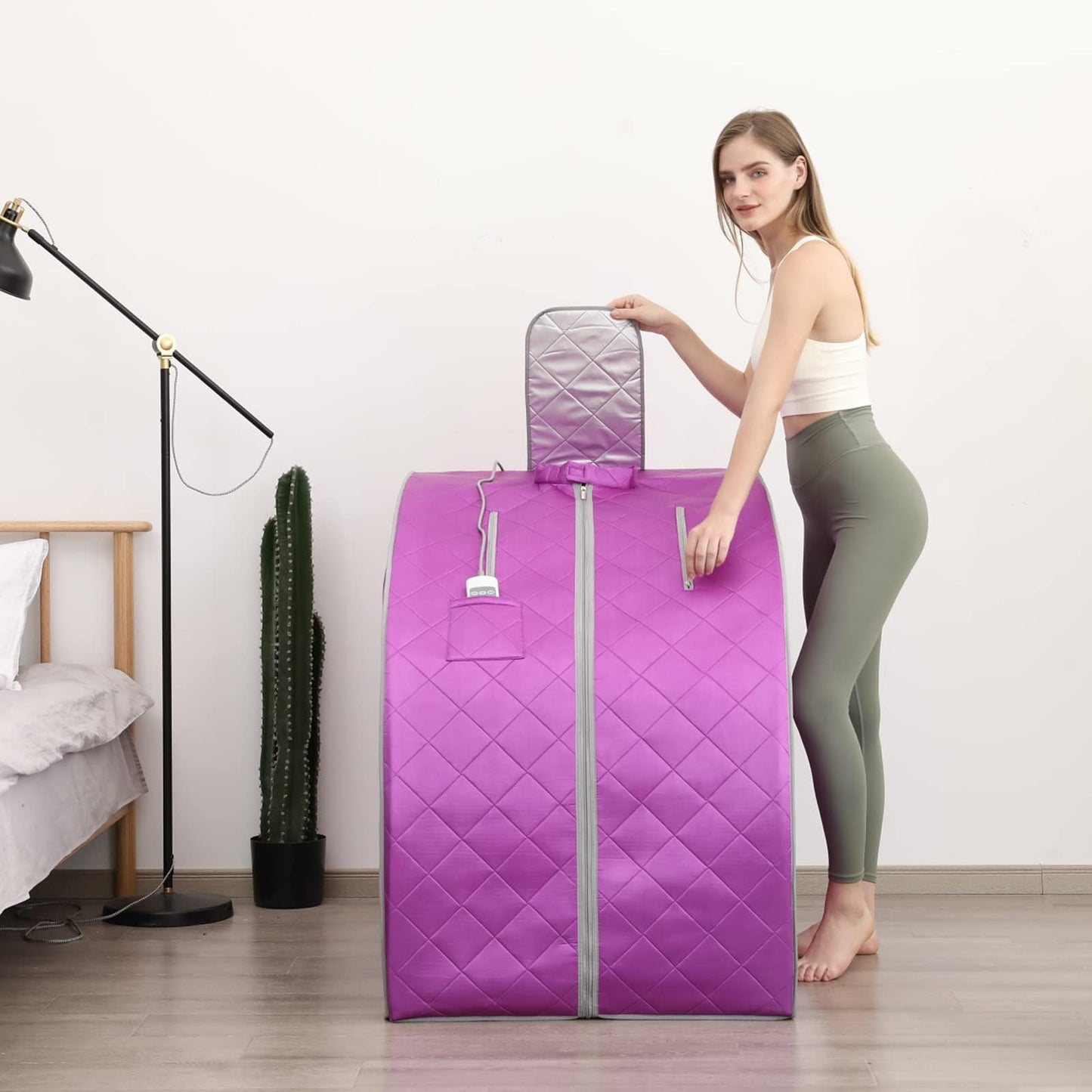 Smartmak Far Infrared Sauna, One Person at Home Portable Full Body SPA Tent with Heating Foot Pad and Portable Chair - Purple