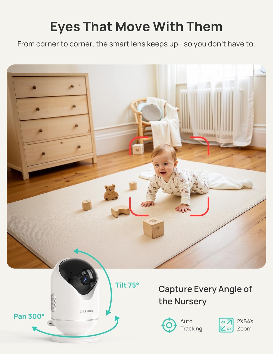 Dr.Care VistaView Smart WiFi Baby Monitor - 5” 1080P Split Screen & 2K Camera App Control, Cry & Motion Alerts, HD Night Vision, 5000mAh Battery, 2-Way Talk, Multi-User, Triple Security, 1279ft Range