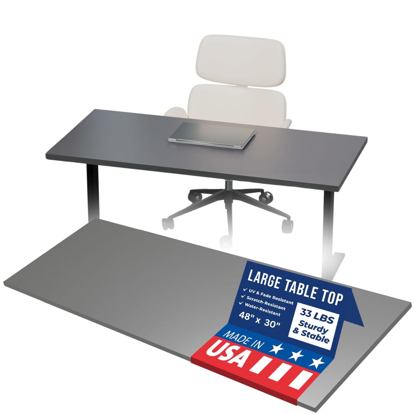 OfficeSimpli 48 x 30 Inch Desk Top, Made in USA Replacement Table Top for Sit-to-Stand Adjustable Desk Frame, Workbench or Countertop for Classroom, Home and Office (Desk Top Only) - Slate Grey