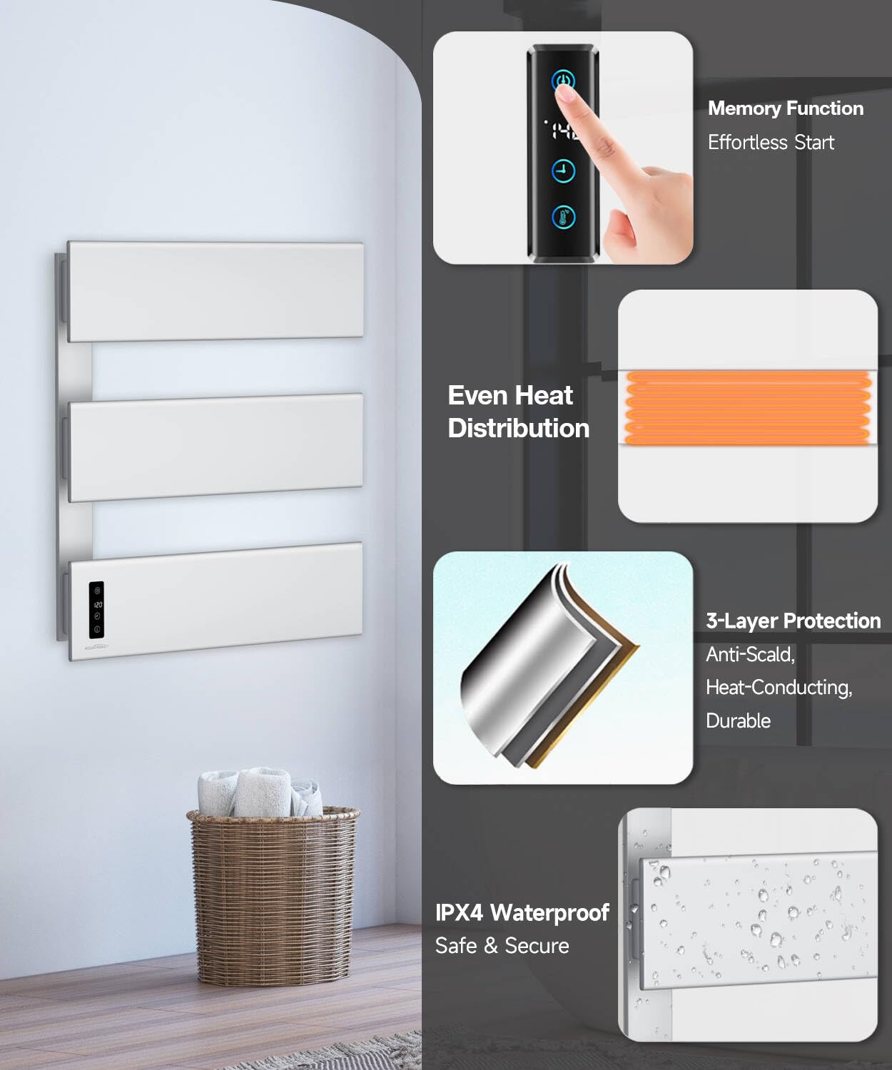 Towel Warmers for Bathroom, Heated Towel Rack Wall Mounted, 21.6" X 17.7" Smart LED Control, Built-in Timer & Temperature, Max 140°F, Plug-in, Fast Heating, Silver