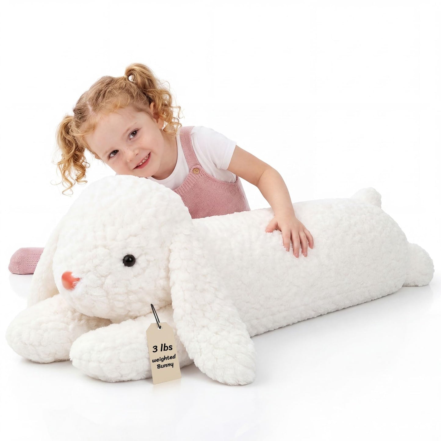 Lewtemi 47 Inches Giant Rabbit Stuffed Animal Weighted Oversized White Plush Toys Soft Plush Hugging Pillow Bedroom Decor Backrest for Accent Chairs Birthday Gift for Kids Boys Girls Adults