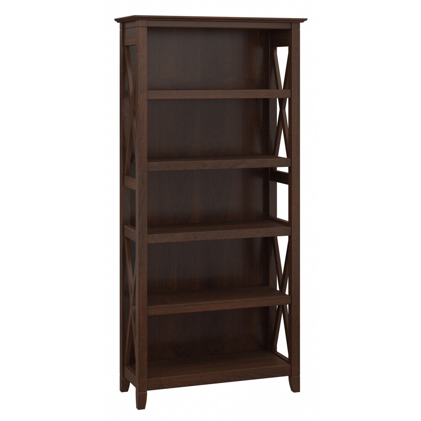 Bush Home Tall 5 Shelf Bookcase for Living Room or Home Office, Large Bookshelf, Modern Farmhouse Style, Key West Collection, Bing Cherry