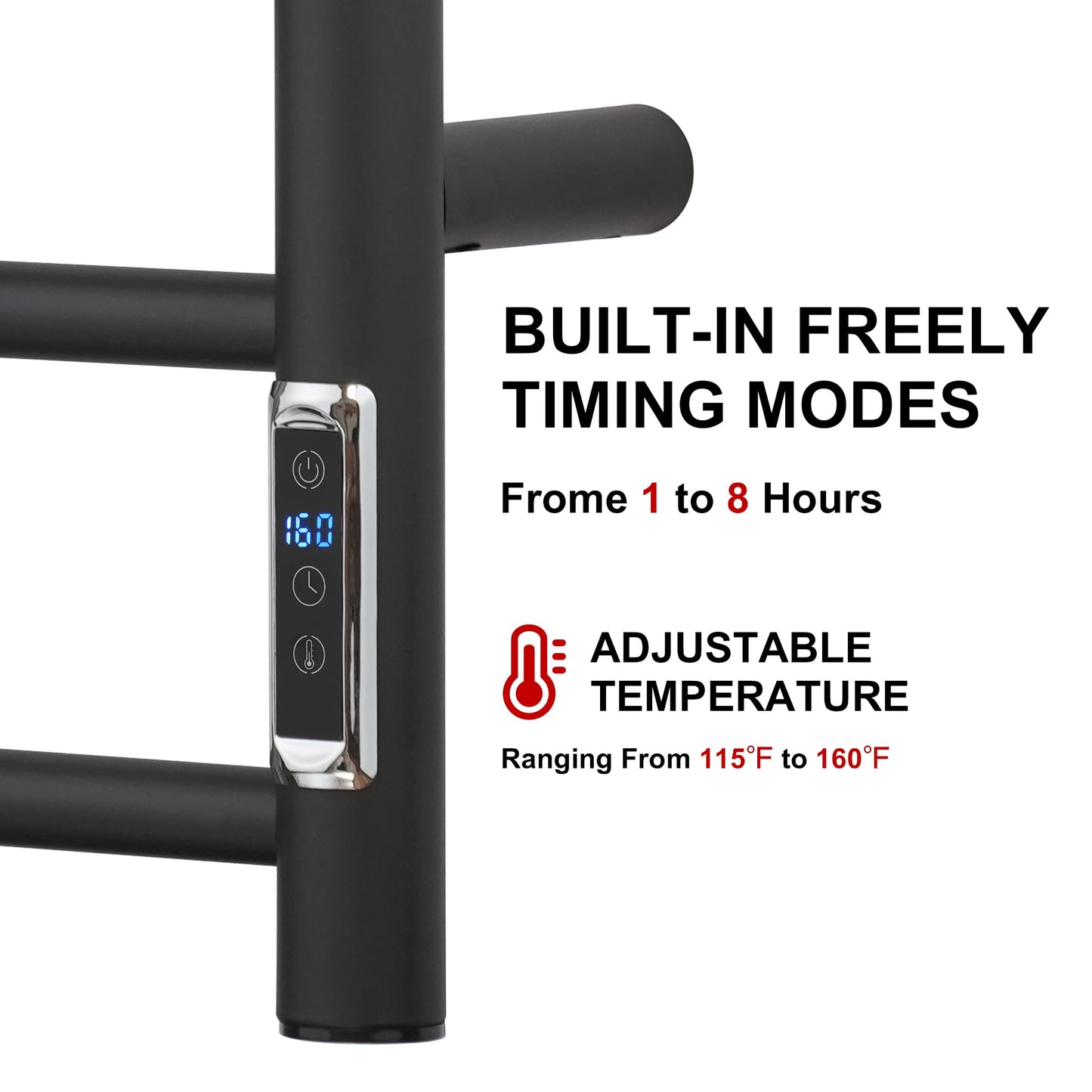 BLARALA Heated Towel Racks for Bathroom, Wall Mounted Electric Towel Warmer Racks with Timer & Temperature Control, 8 Bar Stainless Steel Towel Heater for Bathroom, Matte Black, Plug-in
