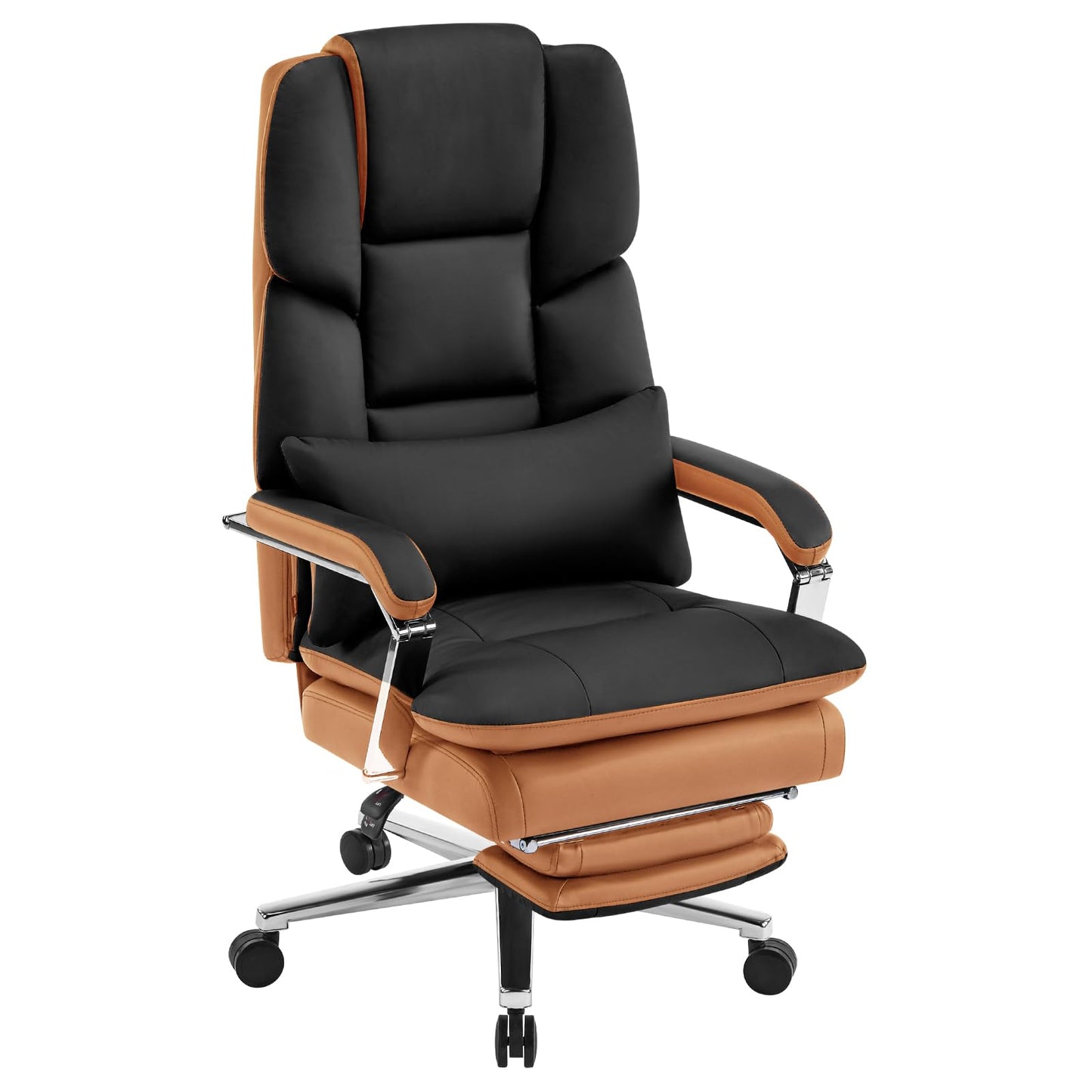 Furniliving Big and Tall Office Chair 500lbs,High Back Executive Leather Office Chair with Footrest,Wide Seat Reclining Desk Chair with Lumbar Support, Armrest, Black