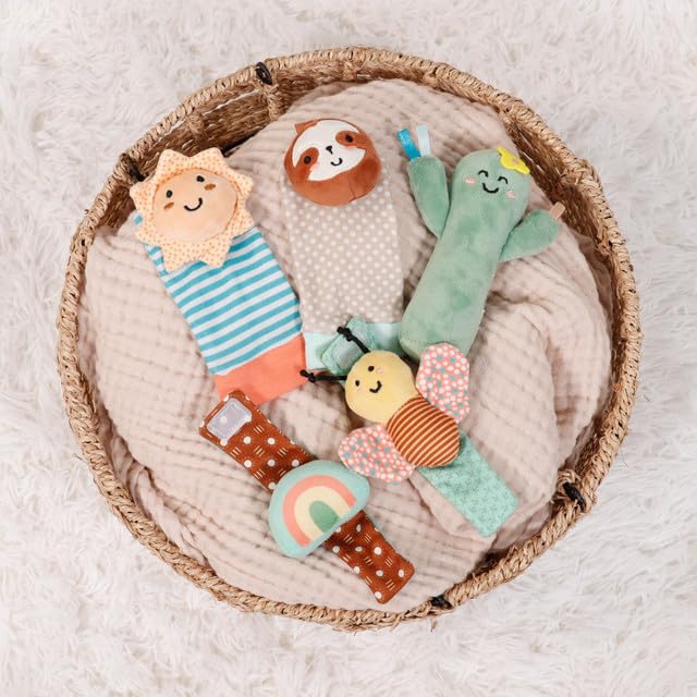 The Peanutshell Sock Rattles Set of 5 - Girl Boy Rattle Socks, Baby Toys 0-6-12 Month, Animal Newborn High Contrast Baby, Infant, New Born Toys 0-3 0-6 Months Old Babies - Boho