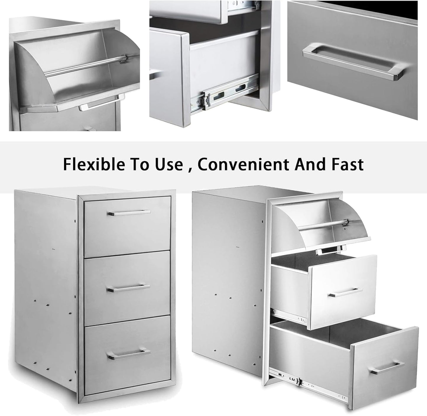 yuxiangBBQ 17W30H21D Inch Outdoor Kitchen Drawers Stainless Steel Double Drawer w/Paper Towel Holder Combo Works with Your Grilling or Prep Zones for Outdoor BBQ Island