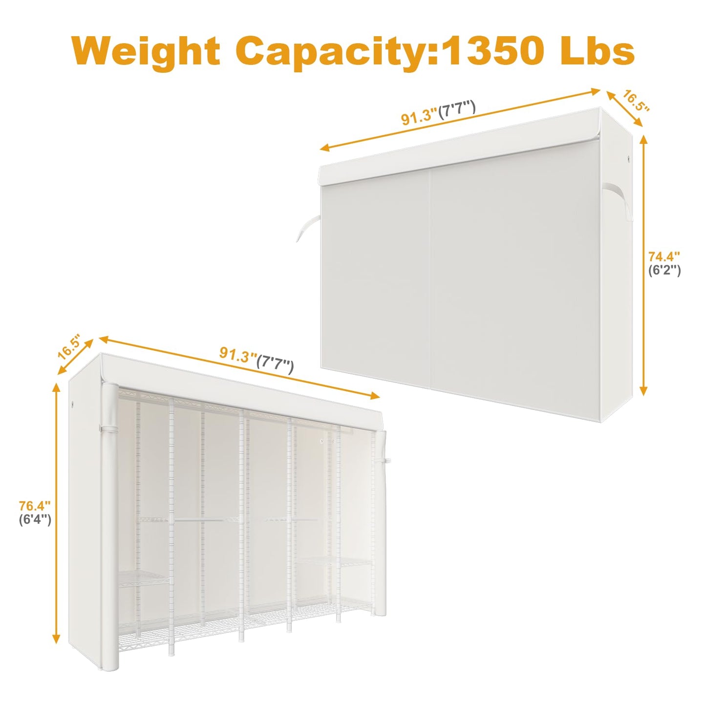 ULIFHOME H50C Extra Large Clothes Rack with Cover, Freestanding Portable Closet, Covered Clothing Racks for Hanging Clothes, Heavy Duty Garment Rack, Wardrobe Closet with White Cover Max Load 1350 Lbs