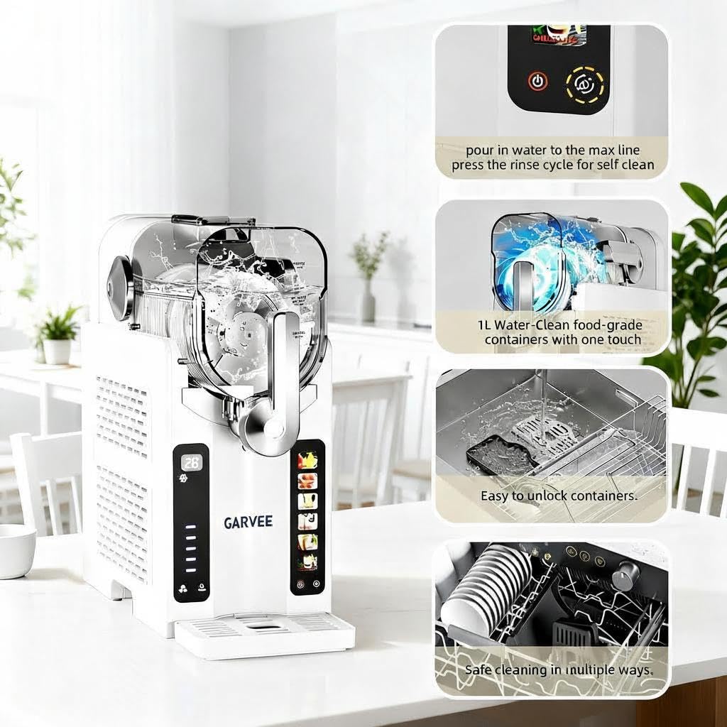 Garvee Slushie Machine for Home - 88 oz Ice-Free Frozen Drink Maker, Self-Cleaning Function with 6 Preset Programs for Margaritas,Ice Cream,Compact Size Slushy Machine,White