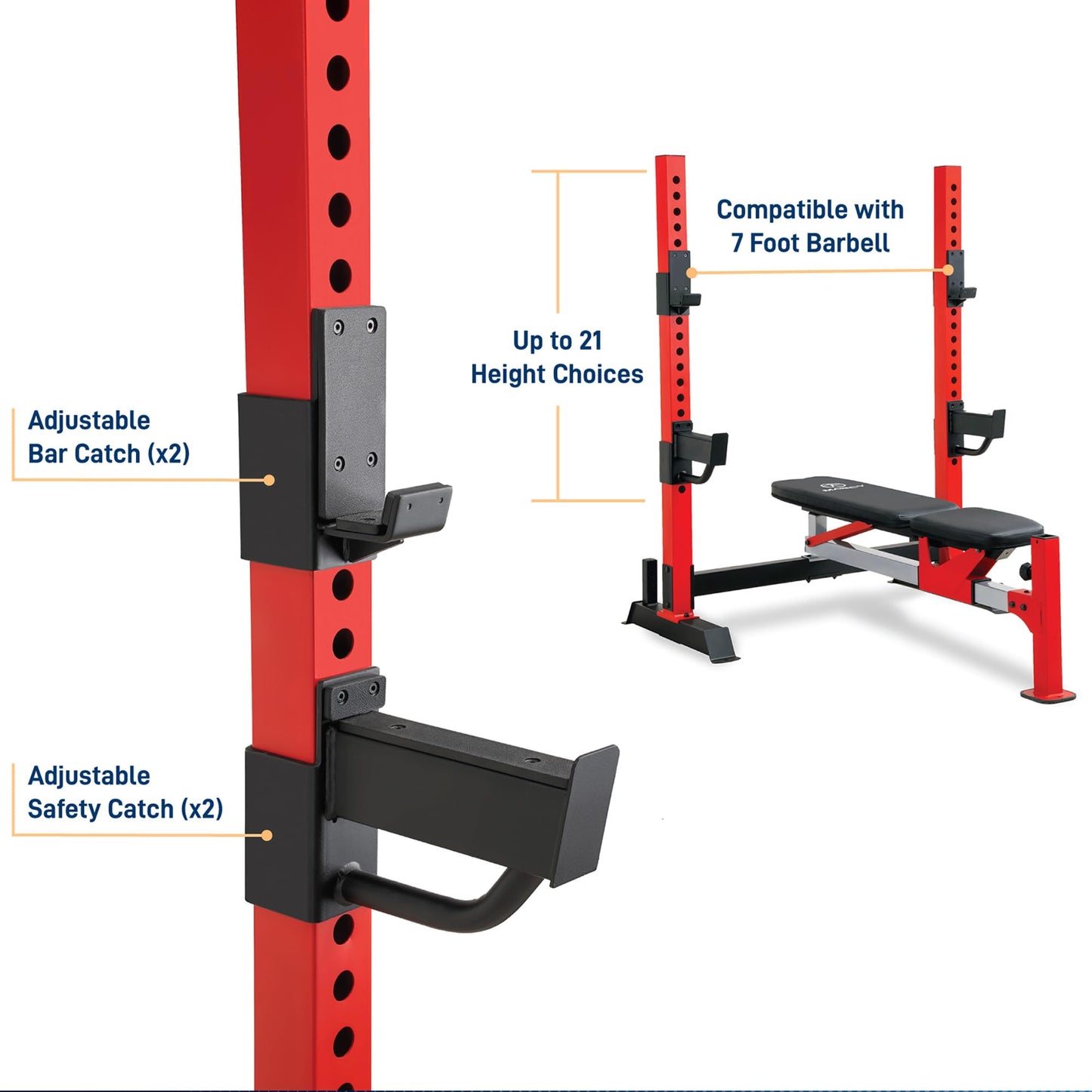 Marcy Deluxe Olympic Weight Bench with Adjustable Back and Bar Catch and Optional Arm Curl, Leg Developer, Lat Tower Attachments (Sold Separately), Personal Home Gym for Strength Training, Weightlifting