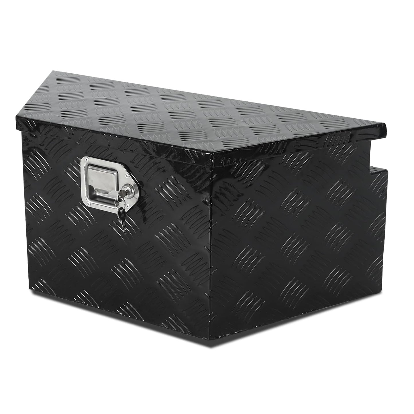 confote 26 Inch Heavy Duty Aluminum Stripes Plated Tool Box Pick Up Truck Bed RV Trailer Tongue Toolbox Waterproof Storage Organizer with Lock and Keys - 26 X 11.8 X 12 inch,Black