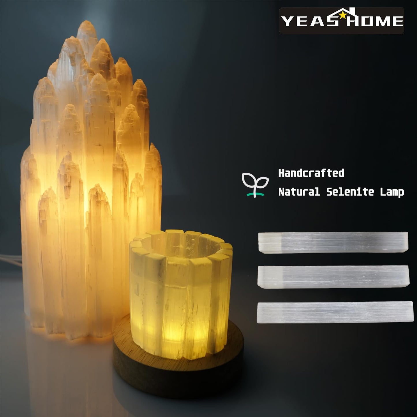 Handcrafted Selenite Lamp Carved, Selenite Tower,Unique Bedside Lamp Night Light, Happy Light,Salt Lamp,Dimmable Unique Table Lamps for Bedroom,White