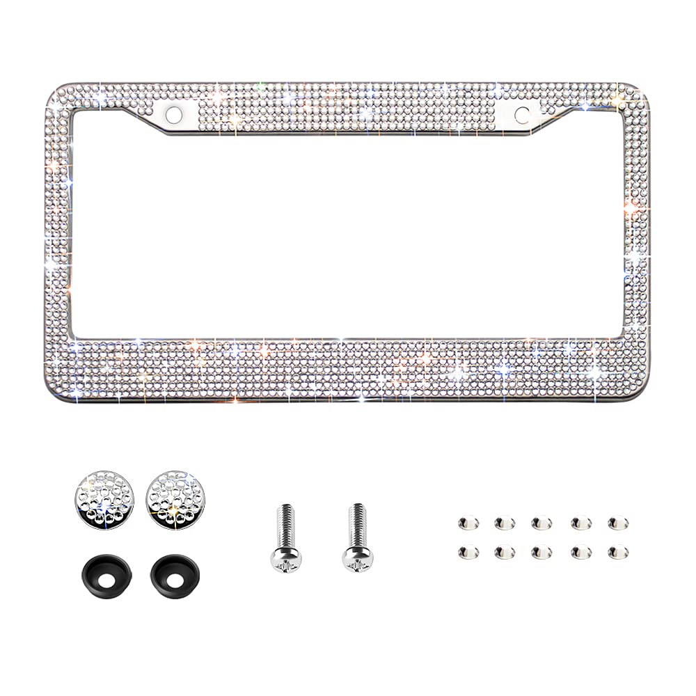 Black Carbon Fiber License Plate Frame, 2 Pack Glossy Waterproof Plastic Number Plate Frame Print Carbon Fiber Pattern for Man and Women (with Fasteners and Screws)