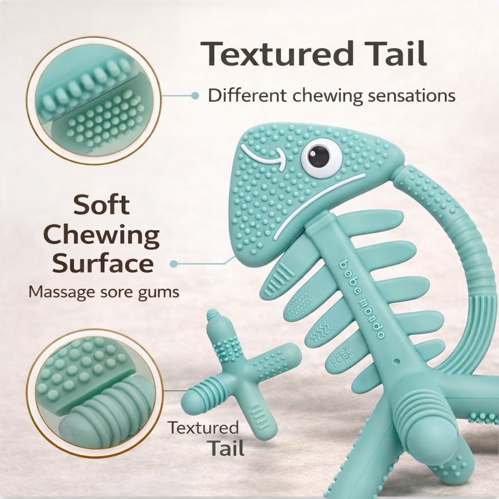 3 in 1 Infant Toys, Baby Teething Toys 3–6 6–12 Months, Teethers for Babies 0–3–6–12 Months for Teething Relief, Baby Gift, Baby Teether Toys, Silicone Sensory Toys,USA Patent Pending, Fish Turquoise