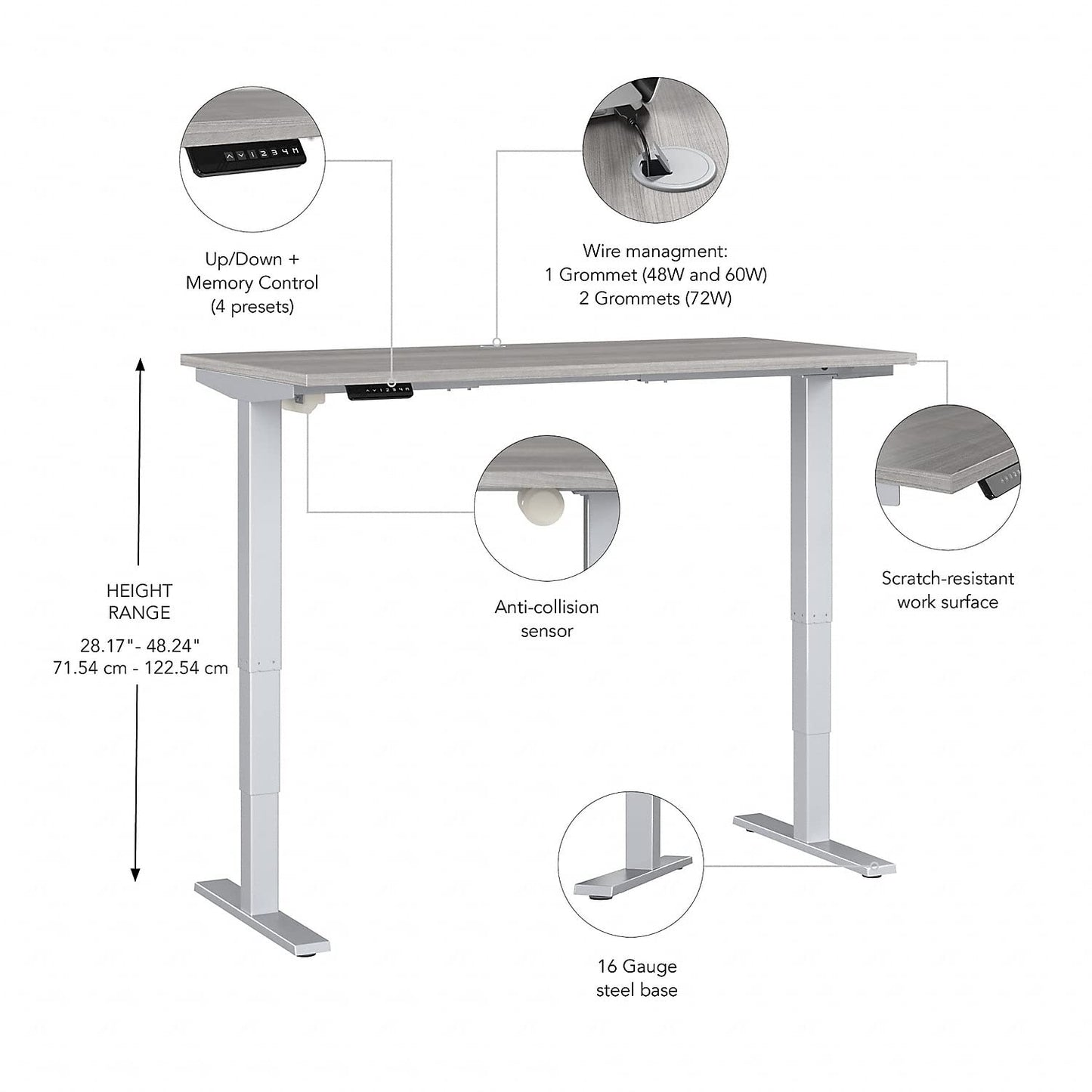 Bush Business Furniture M4S6030PGSK Move 40 28-Inch -48-Inch Adjustable Desk, Platinum Gray/Cool Gray Metallic