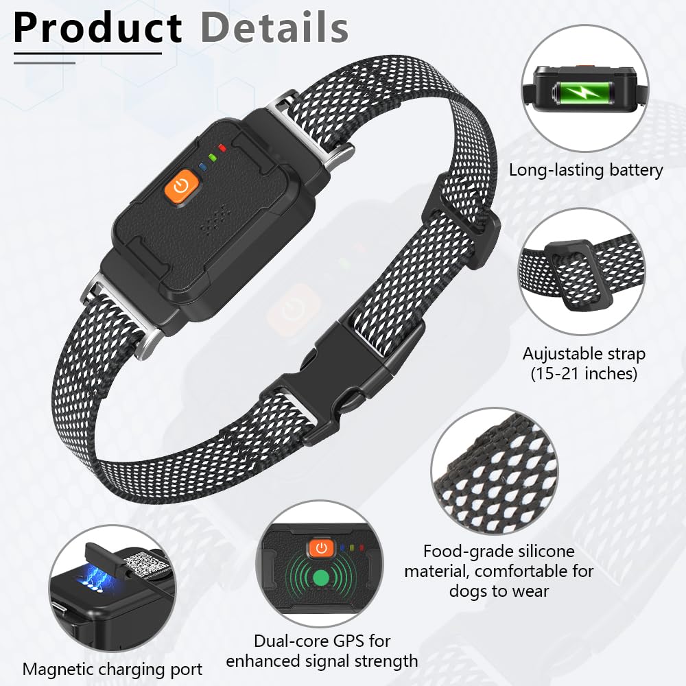 Tilatumo GPS Dog Collar Fence System: Real-Time GPS Tracking, Health Monitoring, Virtual Fence, IPx7 Waterproof Design for Dogs and Multi-Pets [1-Year Free Subscription, $10/Year for Future]
