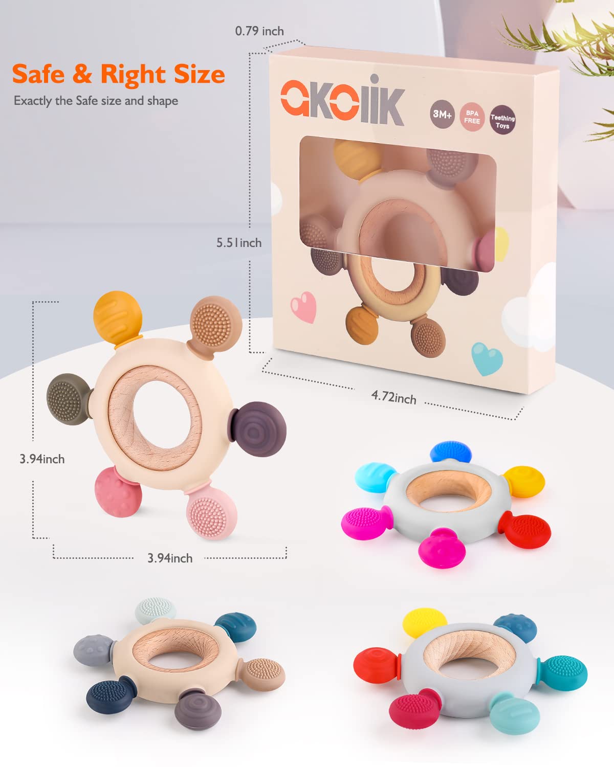 akolik Baby Teething Toys, Teething Relief Toy, BPA Free Baby Chew Toys Infant Toys Newborn Accessories, Teethers for Babies 0-3-6-9-12 Months Old Boys Girls