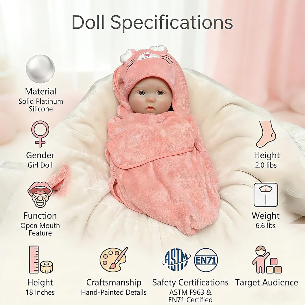 Aniiyy 18 Inch 6.39lbs Full Body Silicone Baby Dolls Realistic Toddlar Baby Dolls,Silicone Reborn Baby Dolls Girl, Not Vinyl Dolls