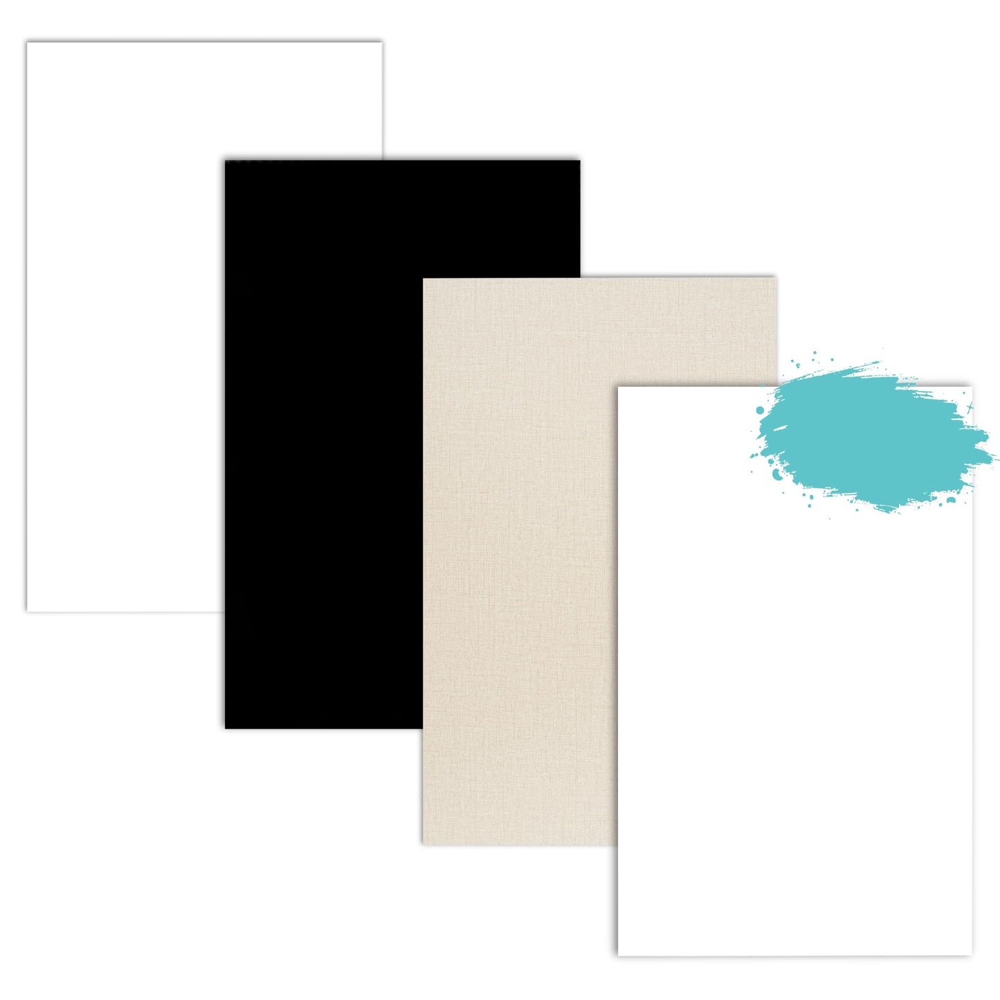 TruFlat 1/8" Pre-Finished Plywood Essentials Pack 12"x19" – 24 Sheets MDF Core Flat Wood Boards for Laser Cutting, Engraving – 6 White, 6 Black, 6 Linen, 6 Paint – Smooth Double-Sided Finish