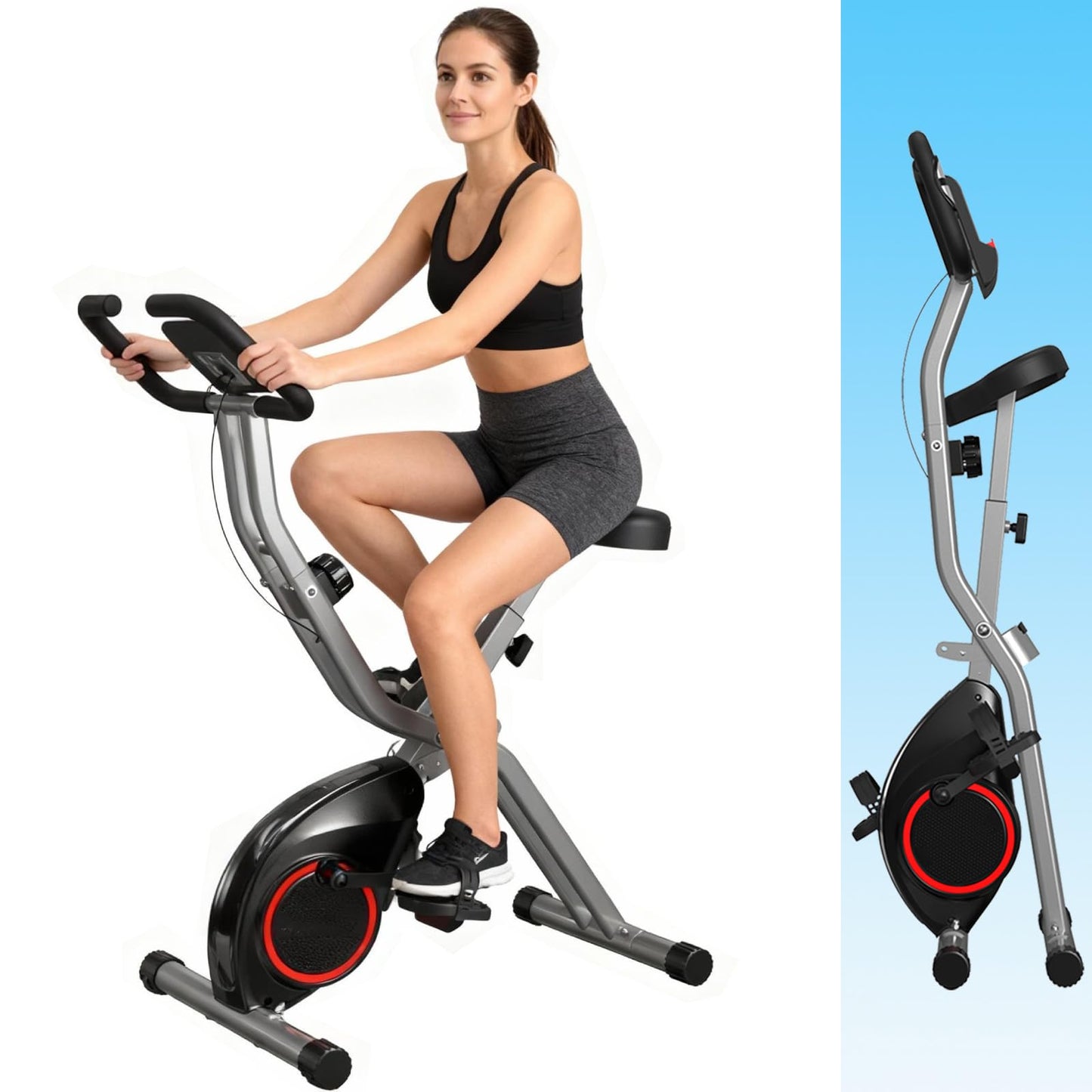 Foldable Exercise Bike for Small Apartments, Stationary Bikes for Home, Indoor Portable Cycling Bike with 16-Level Magnetic Resistance, 260LBS Capacity, 5.5 LBS Flywheel, for Small Space Workout 816