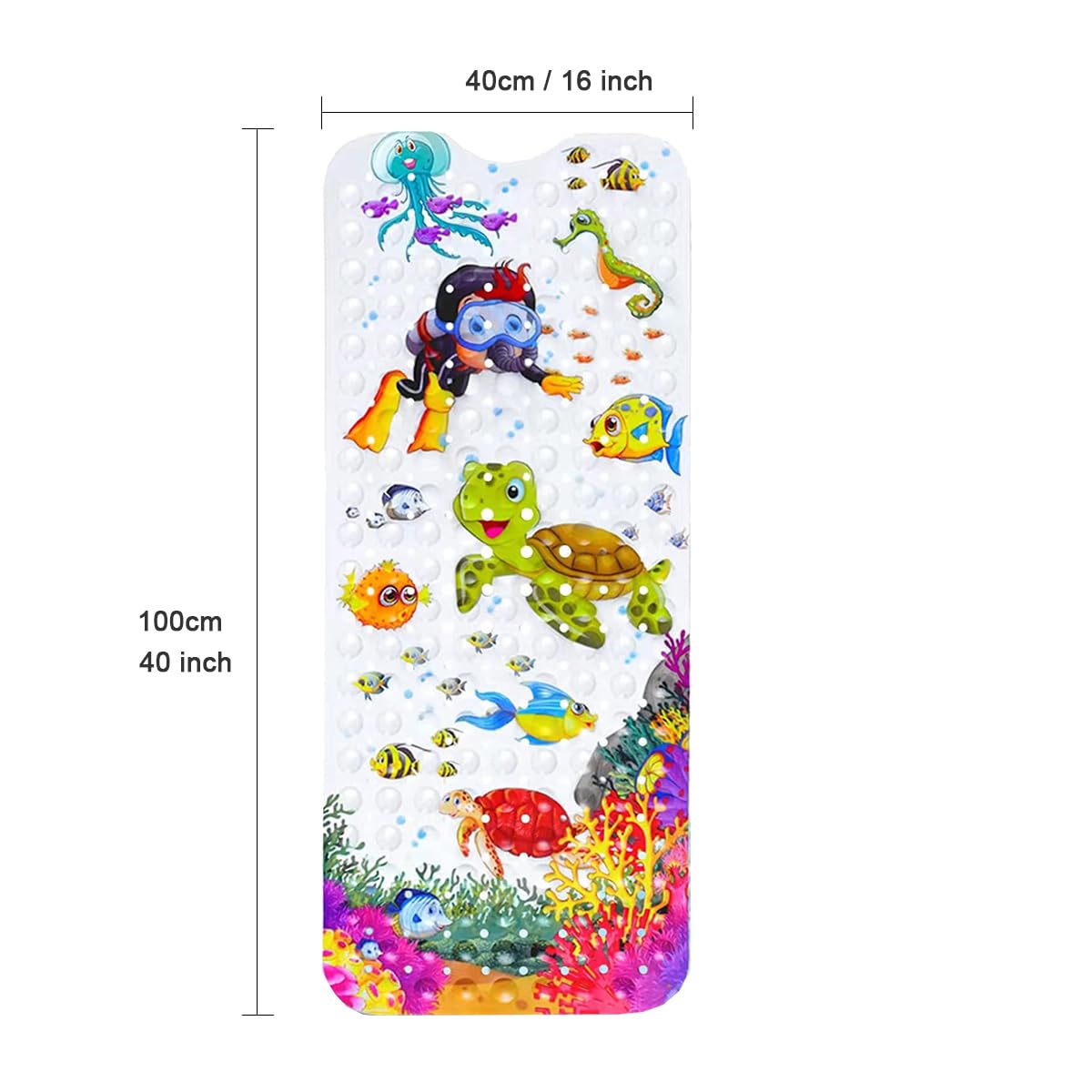 youxiaoshi Baby Bath Mat, Bathroom Bathtub Mat for Kid's, Cartoon Bath Tub Shower Mat with Drain Holes and Suction Cups, 40 X 16 Inch Soft&Non-Slip, Machine Washable (Turtle)
