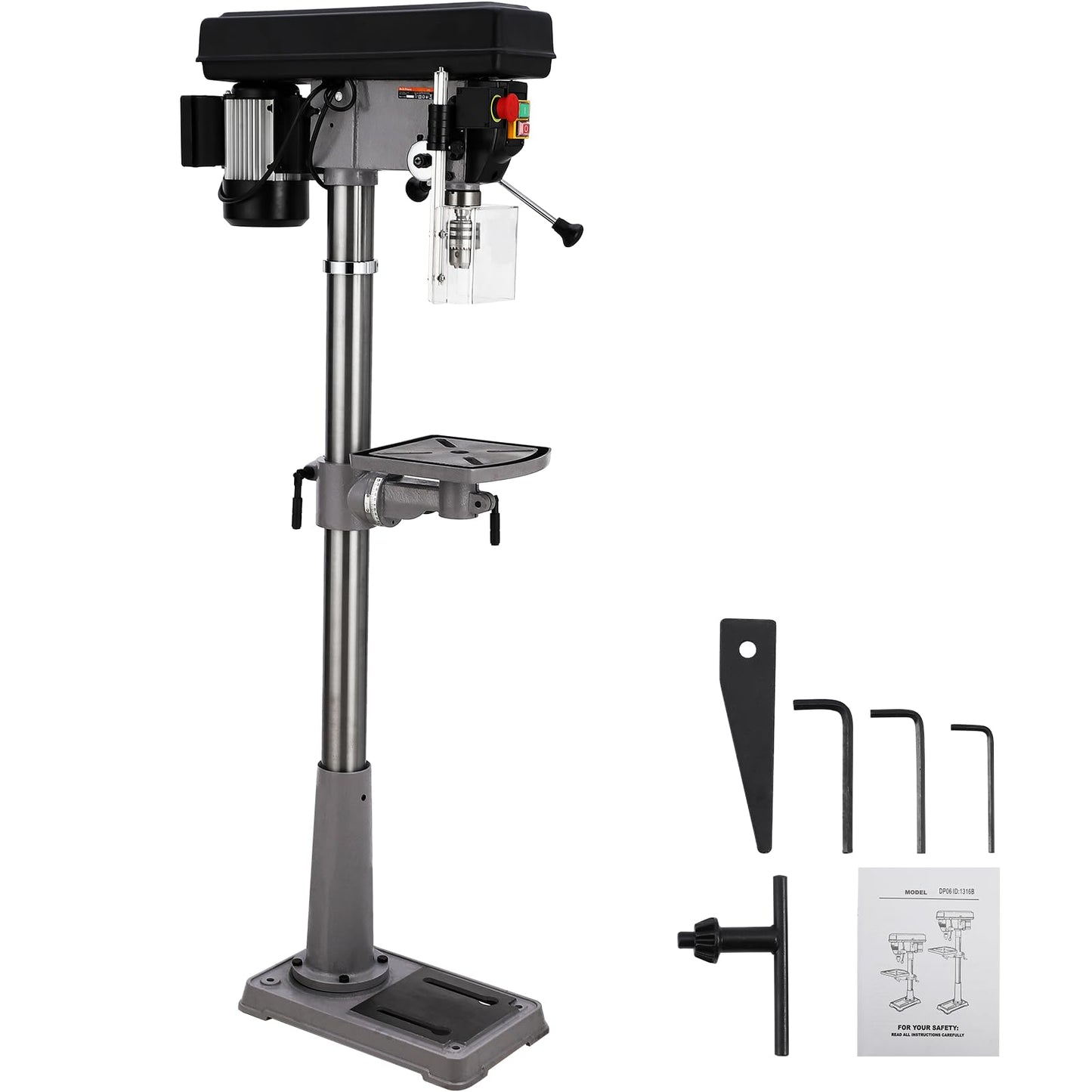 13 in Floor Drill Press, 7.5 Amp 120V Pure Copper Motor with Swing-away Safety Guard, 288-3084 RPM Variable Speed, 0-45°Tilting Worktable, Tabletop Drilling Machine for Wood Metal