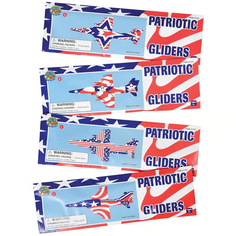 US Toy Patriotic Foam Gliders (12 Pack) – Red White Blue Airplane Toys for Kids Party Favors 4th of July Independence Day Classroom Prizes Outdoor Flying Toys