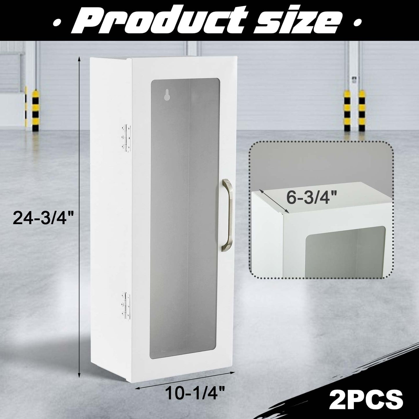 Zonon 2 Pcs 10lb Fire Extinguisher Cabinet Wall & Surface Mount 24-3/4 H x 10-1/4 W x 6-3/4 D 22 Gauge Steel Fire Extinguisher Box Case Extinguishers Holder with Handle for Indoor Outdoor (White)