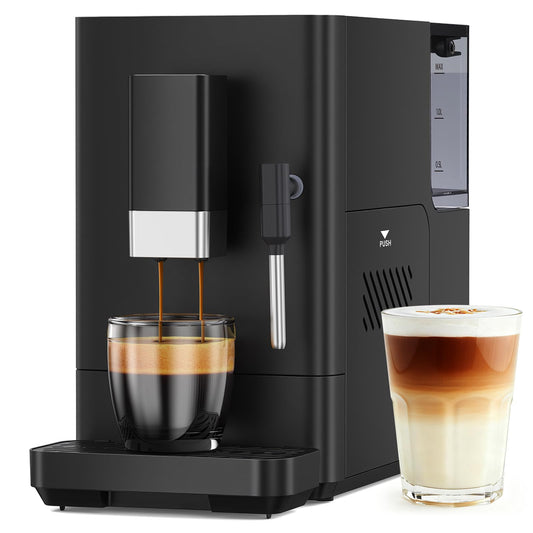 Electactic Automatic Espresso Machine with Grinder, 20 Bar Coffee Maker with Milk Frother, Adjustable Grinding Coffee Machine for Cappuccino & Latte, Touch Control & Auto Self-Cleaning