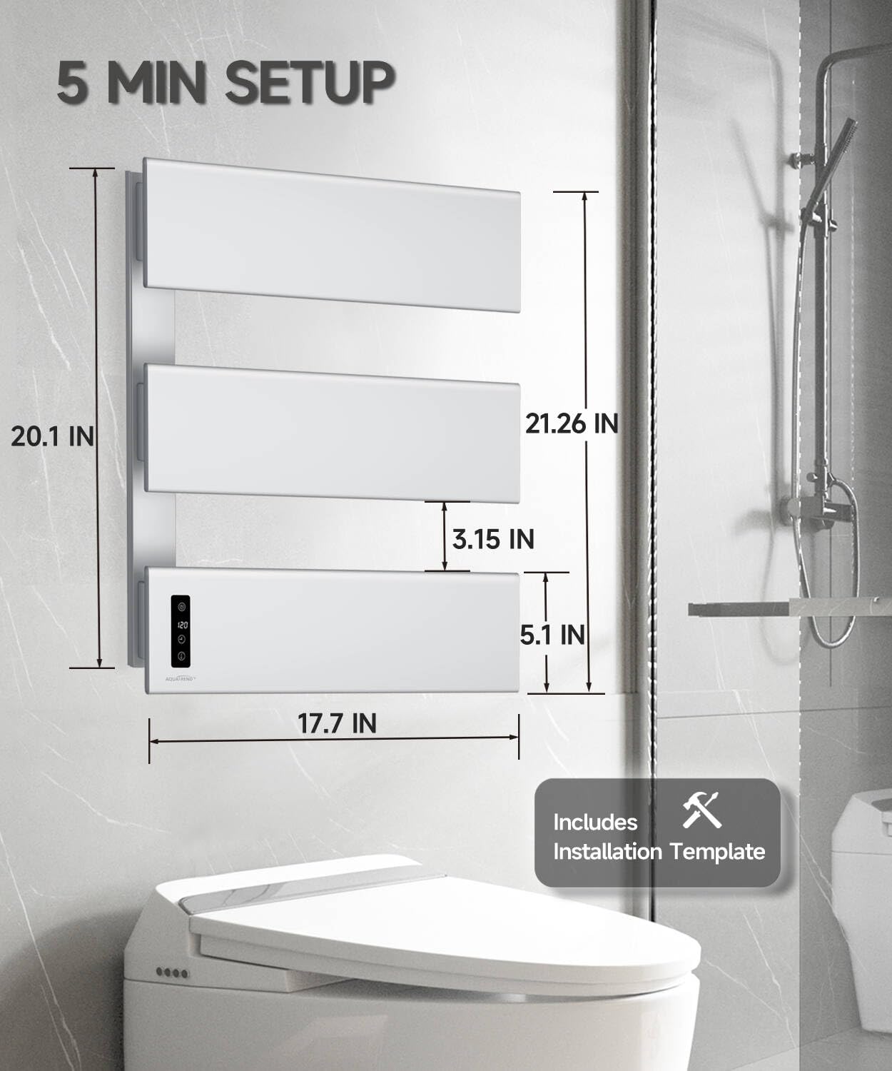 Towel Warmers for Bathroom, Heated Towel Rack Wall Mounted, 21.6" X 17.7" Smart LED Control, Built-in Timer & Temperature, Max 140°F, Plug-in, Fast Heating, Silver