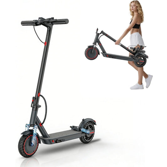 Electric Scooter for Adults with Dual Suspension System - 8.5" Solid Tires, 350W Brushless Motor, Up to 19 MPH Speed, 15 Miles Long Range, Double Braking Folding Fast E-Scooter, App Control