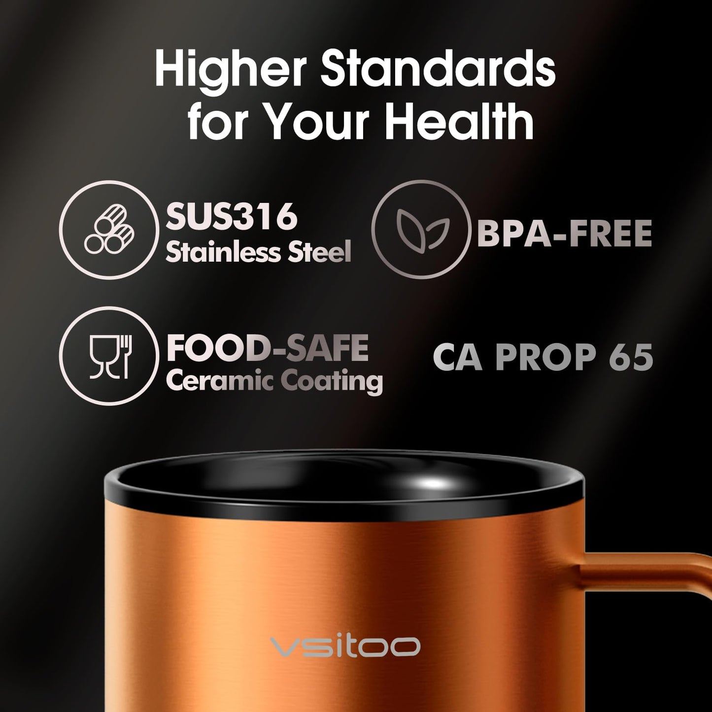 Vsitoo S3 Plus 14oz Heated Coffee Cup - Temperature Control Smart Mug with Mug Warmer, Auto-Sensing AI Heats Drinks to 120-150°F Hands-Free.Ideal for Home/Office/Gifts，Copper