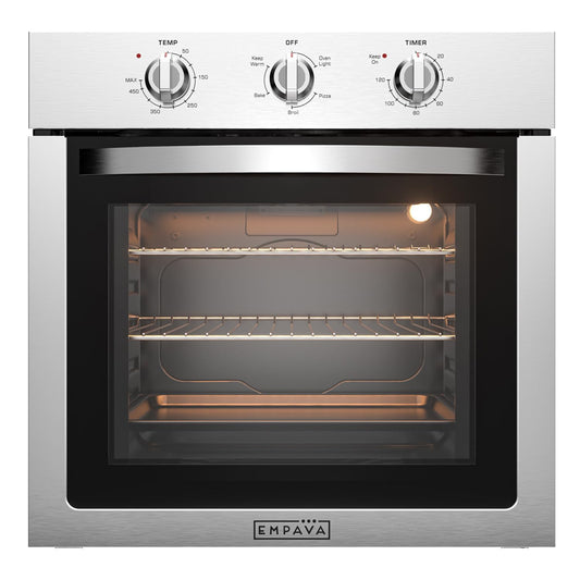 Empava 24 Inch Electric Single Wall Oven in Stainless Steel, 4 Cooking Modes with Mechenial Knob Control, 2.5 Cu.ft, 2950W