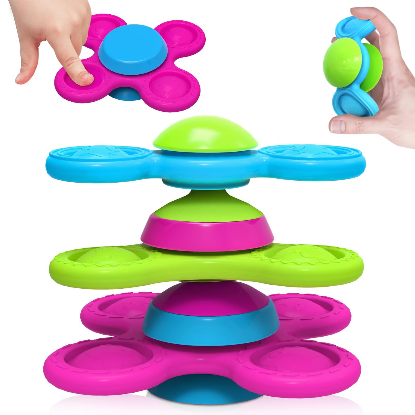 Guibola Spinner Toys for Babies, 3PCS | Suction Cup Spinner Toy for 1 2 Year Old Boys Girls | Suction Spinners Baby | Baby Toys 12-18 Months | Sensory Toy for Toddlers 1-3 (Cute Animals)