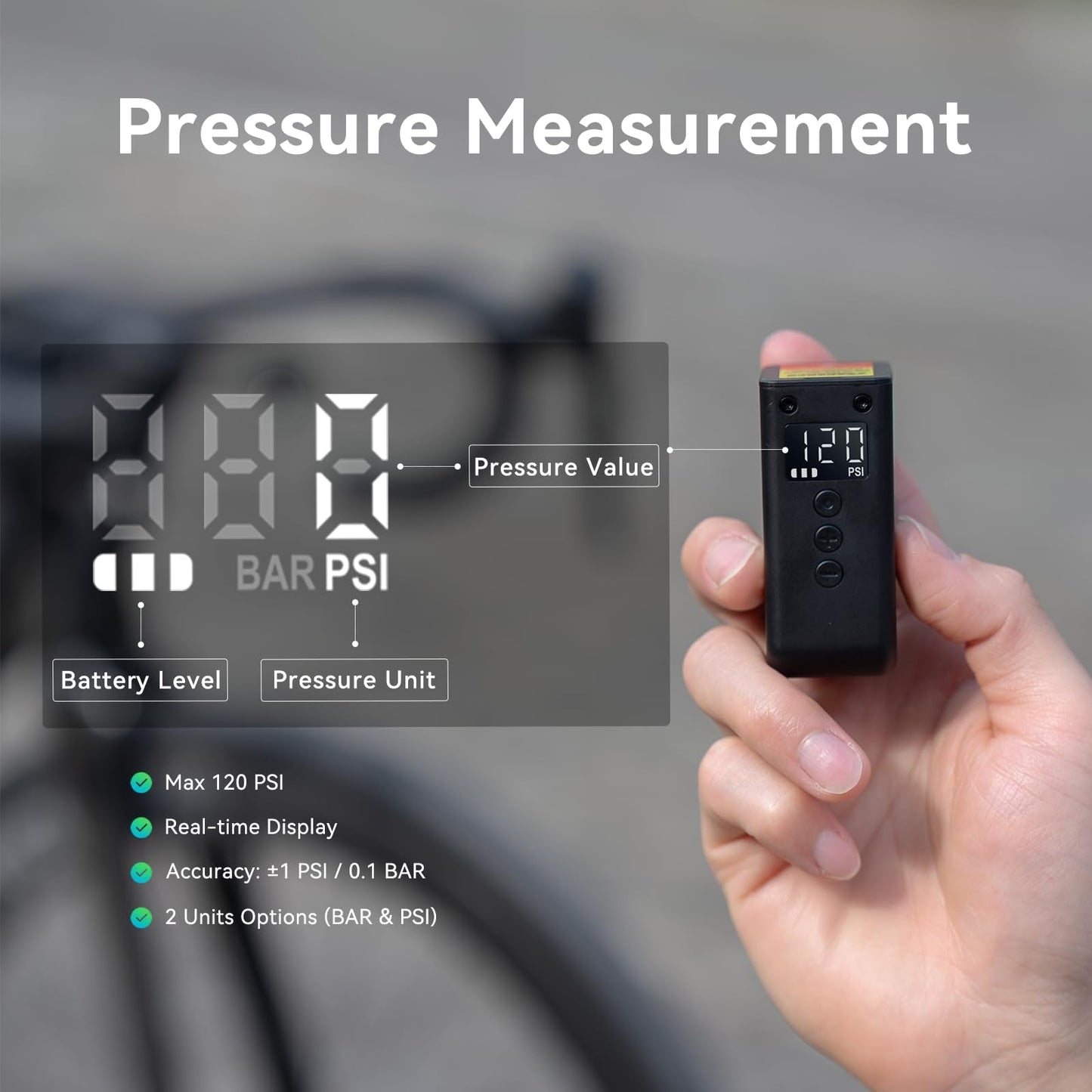 CYCPLUS AS2 Ultra Tiny Bicycle Pump with Gauge, Max 120 PSI Electric Mini Pump, Auto Stop, with Presta and Schrader Valve for E-Bike, MTB, and Road Bike Magnesium Alloy Casing (3.06oz)
