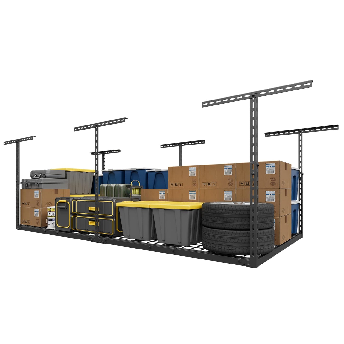 Jusgym 4X8FT Overhead Garage Storage Rack and 2 Pack Heavy Duty Garage Wall Shelving Set (1x4ft)