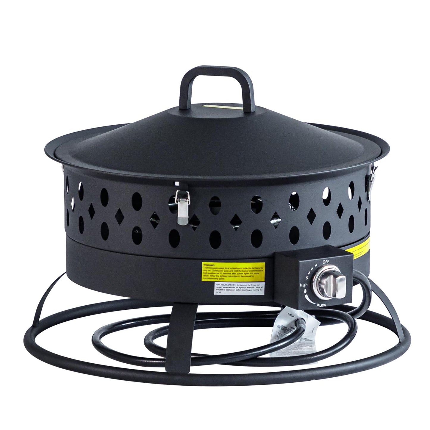 Verdeluxe 22 Inch Portable Propane Fire Pit,Gas Fire Pit for Outside with Lid & Handle, Smokeless Gas Firepit Bowl with Lava Rocks,Outdoor Propane Firepits for Camping,Patio,Yard,Bonfire.(Black)