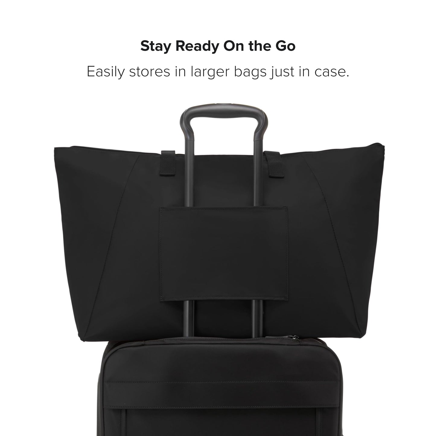 TUMI - Just In Case Tote - Foldable, Lightweight and Compact, Packable Travel Bag - Folds Into Included Pouch - Large, Black with Gold Hardware