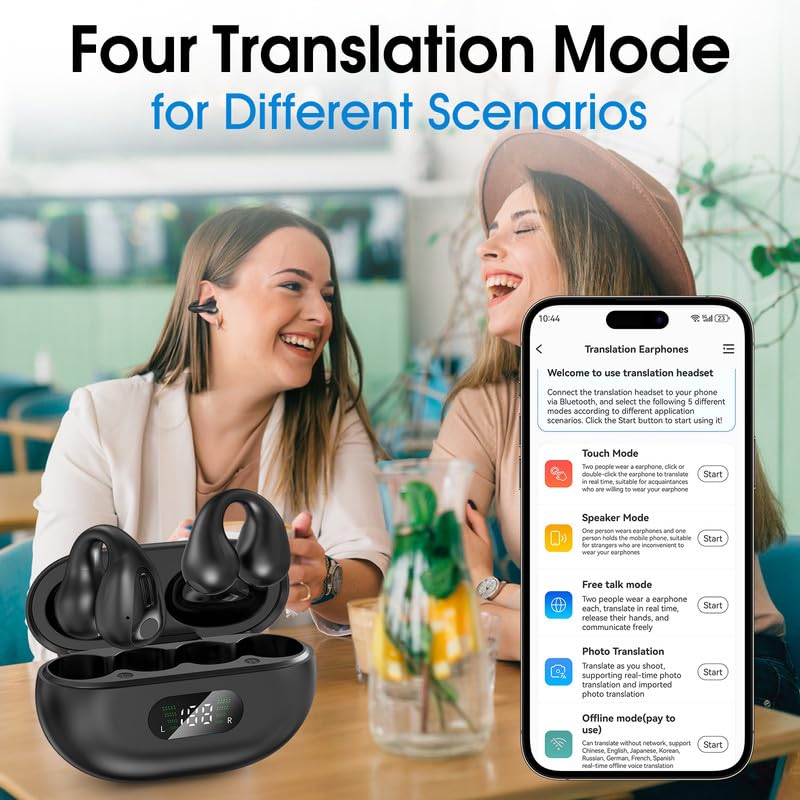 AI Language Translator Earbuds, OWS Real-Time 3-in-1 Translation Earbuds 144 Languages & Accents, Translation Device for Travel Business Learning-Black