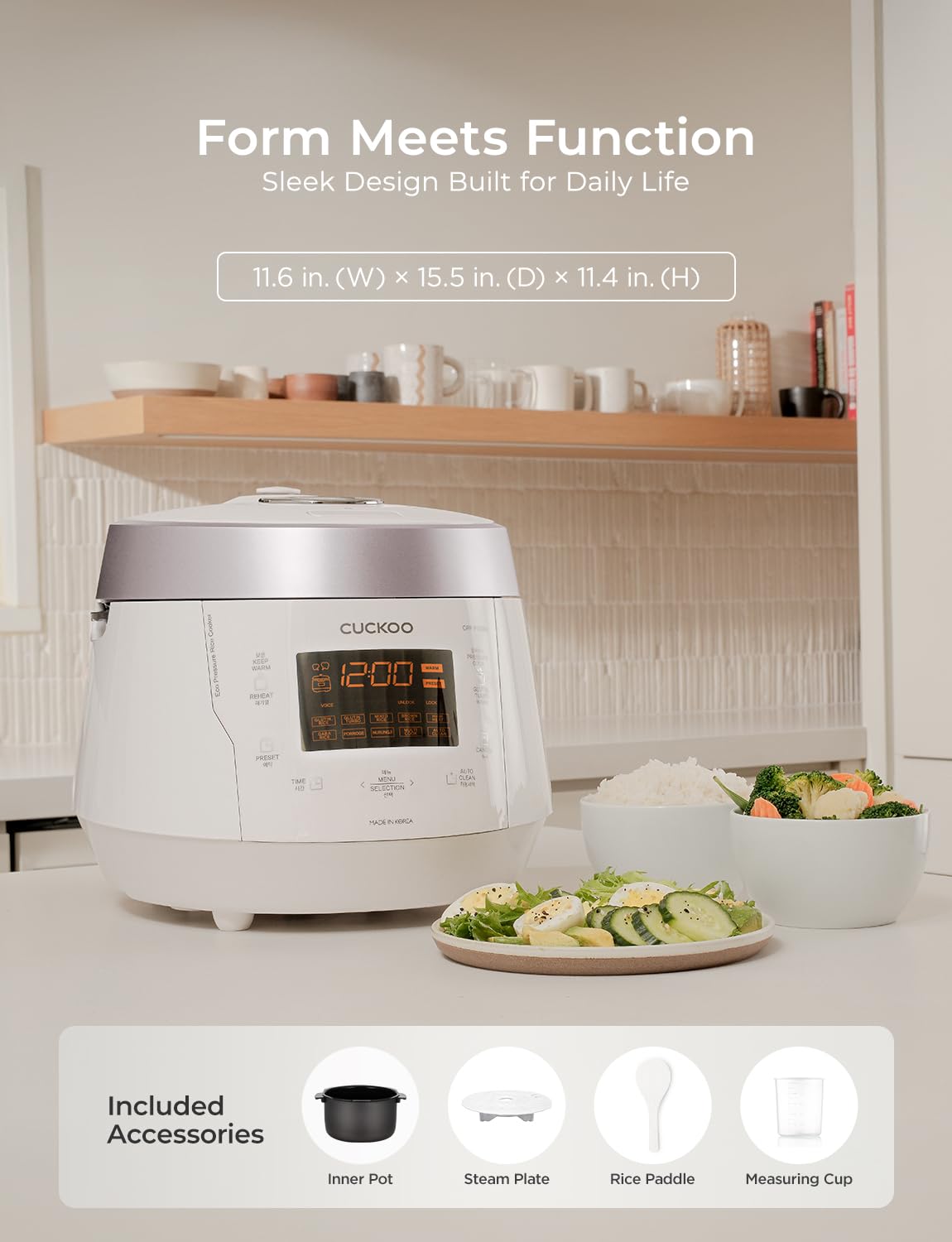 CUCKOO High Pressure Rice Cooker 10-Cup Uncooked / 20-Cup Cooked with Nonstick Inner Pot, Large Rice Maker with 13 Menu Options and Steam Plate, Fuzzy Logic Tech, Voice Guide, White (CRP-P1009SW)