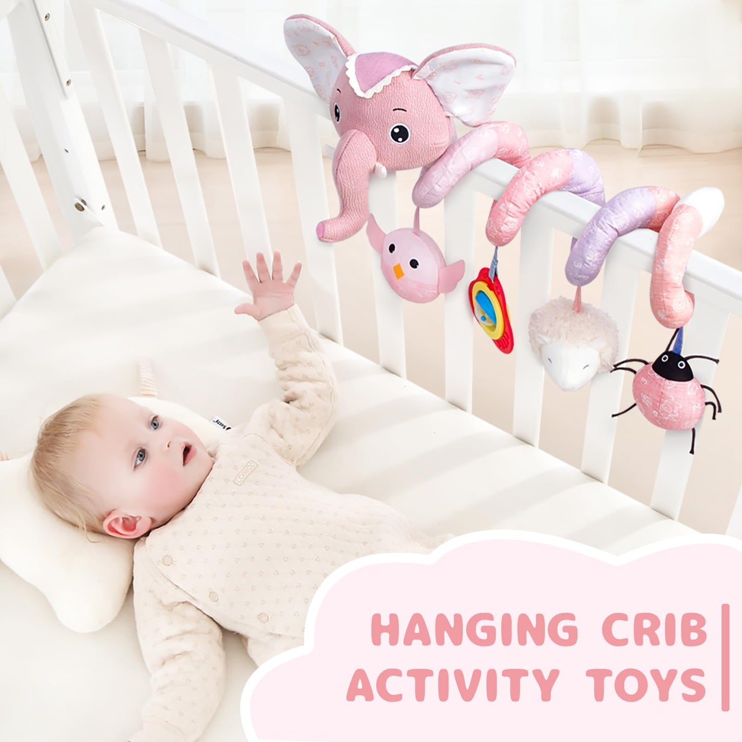 Koty Newborn Car Seat Toys, Stroller Toys for Babyies 0-6 Months,Infant Activity Spiral Plush Toys Hanging - Carseat Stroller Crib with Musical Rattle Toy for Boys Girls 0 3 6 9 Months