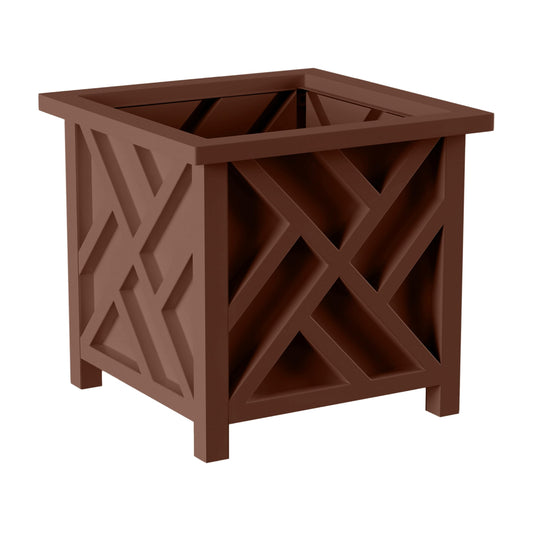 Lattice Design Outdoor Planter Box - 14.75” Square 13” Tall Brown Plant Pot - Decorative Plant Pots for Front Porch Decor - Flower Pots Outdoor Planters for Porch Patio or Garden Decor by Pure Garden