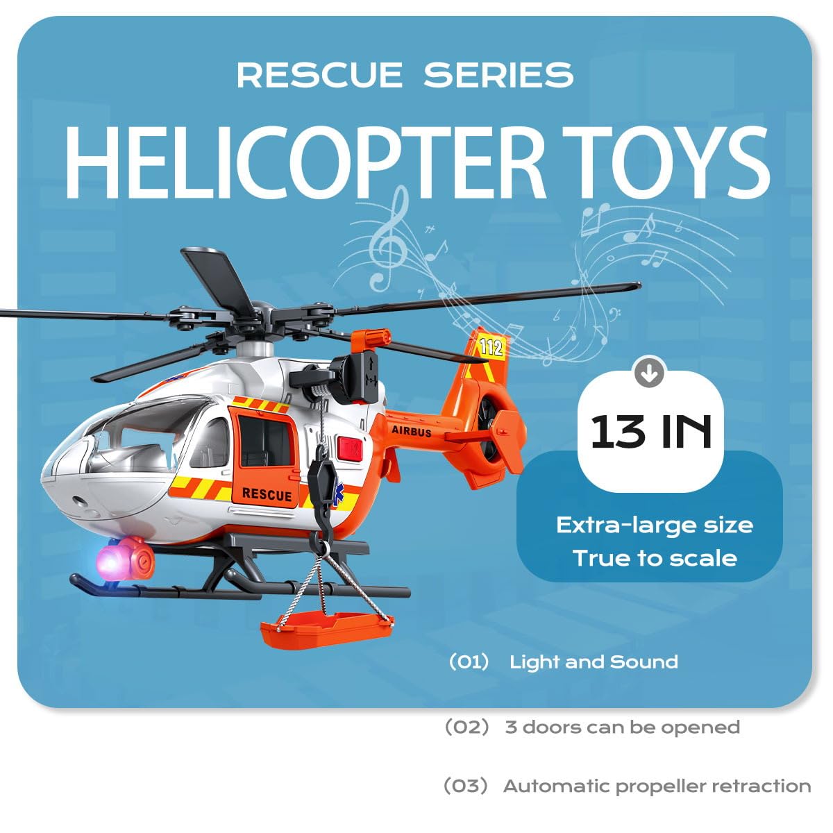 ANJARU Helicopter Toy with Lights and Sound,Simulative Rescue Helicopter Toddler Kids Toys for Kids Aged 3 4 5 6 Pull-Back Propeller Army Toys Toddler Kids Boys Gifts (Rescue-Helicopter)