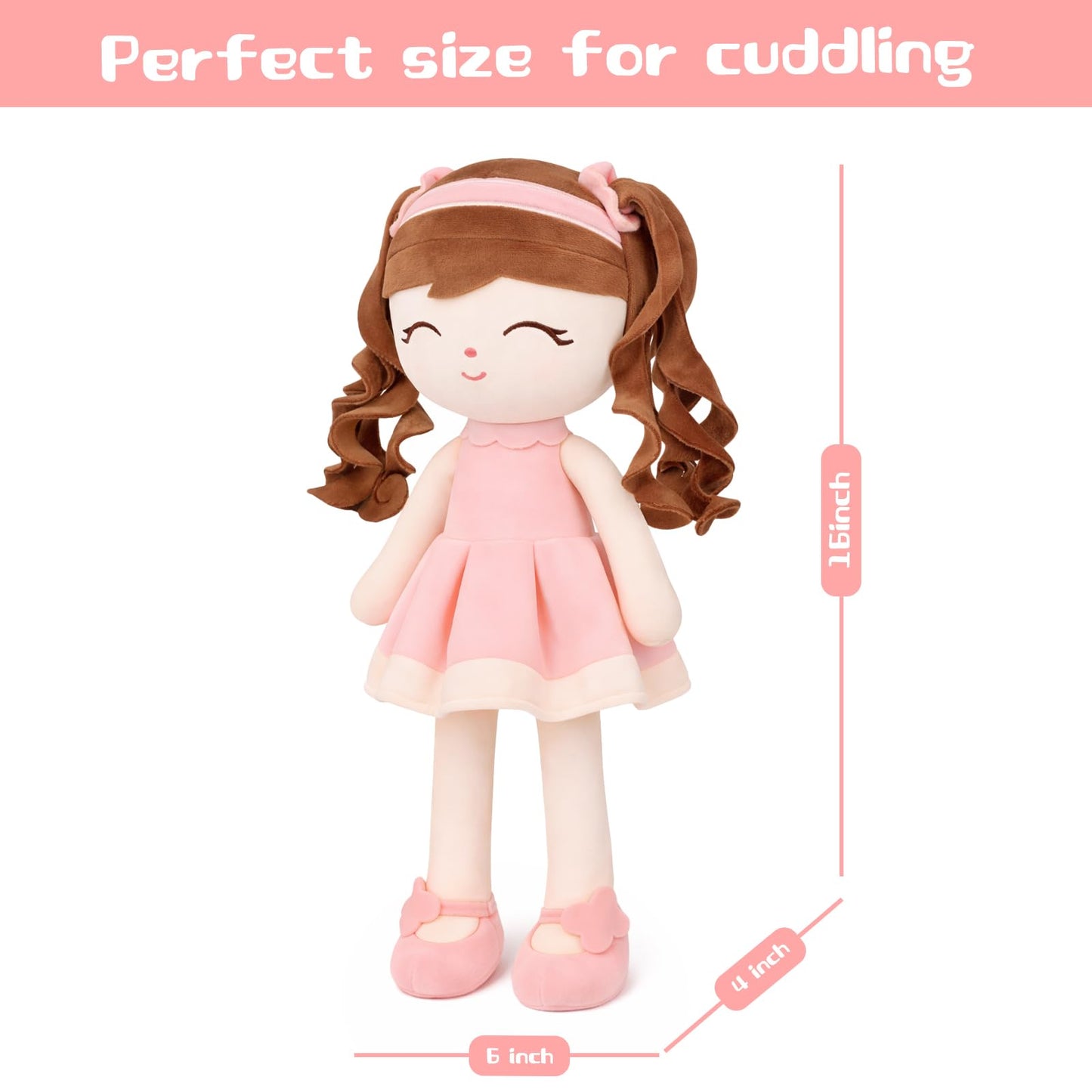 Jumbrace Soft Baby Doll Toys 16inch, Baby Rag Doll for One Year Old Girl Birthday Gift,Princess Style Plush Toys for Toddler Kids Infants (Pink)
