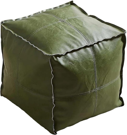 Louis Donné Unstuffed Square Pouf Ottoman Cover 17.7" Faux Leather Waterproof Floor Footrest Storage Cover for Living Room Bedroom Office (Only Cover No Filler)
