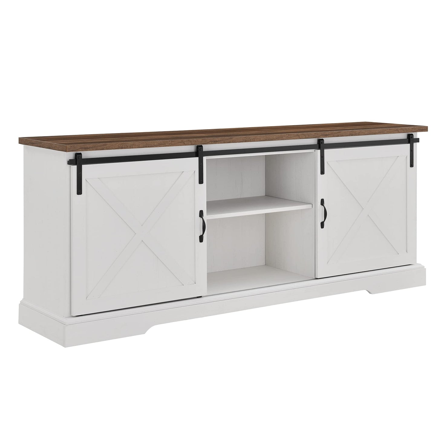 Walker Edison Corbin Modern Farmhouse Sliding X Barn Door TV Stand for TVs up to 80 Inches, 70 Inch, Reclaimed Barnwood and Brushed White