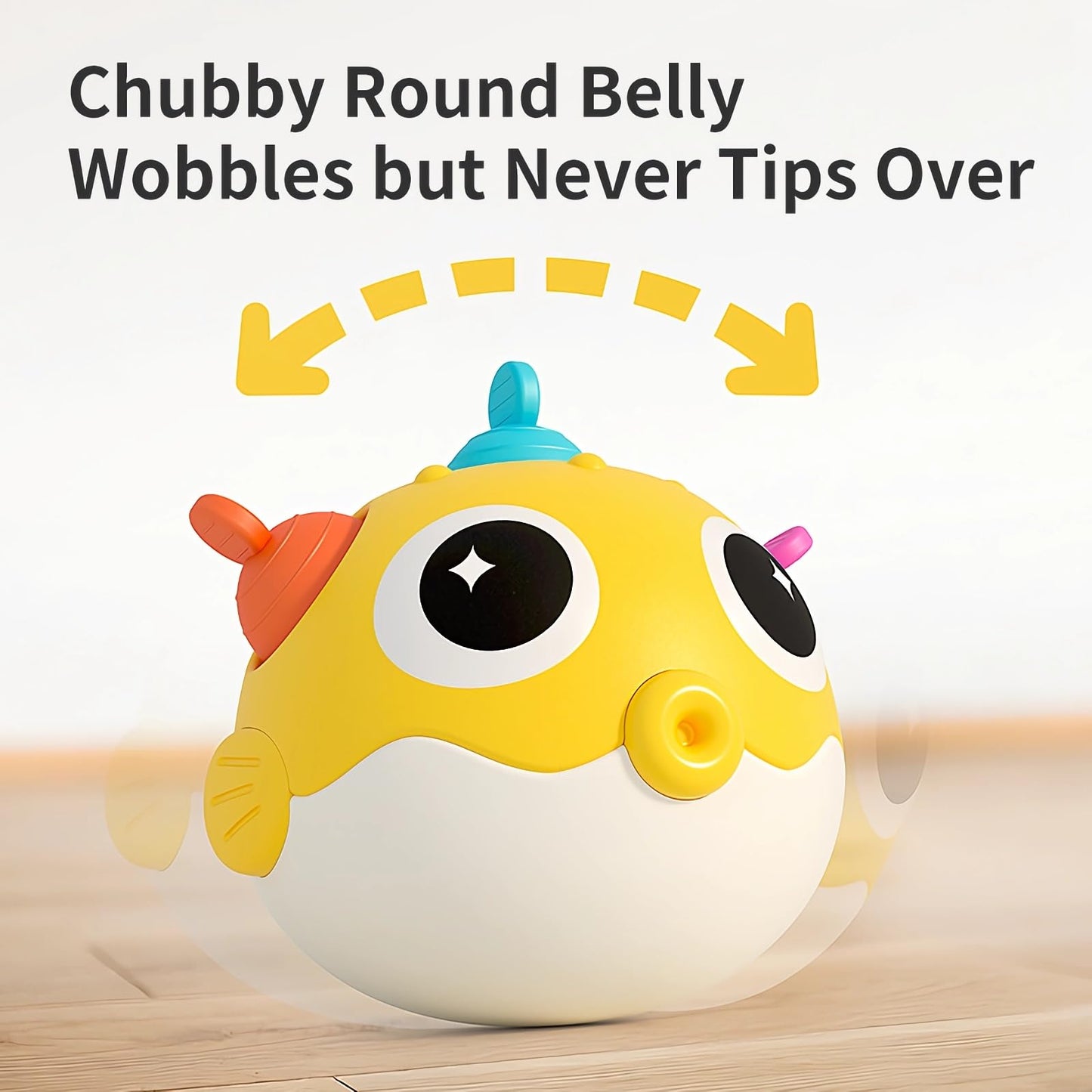 GeeKiPrime Baby Wobble Toys, Infant Rolypoly Tumbler Musical Wobbler Toy with Silicone Bubble for Teething Sensory Play, Baby Tummy time Toys for Newborn 3 6 12 Months Gifts for Toddler Boys Girls