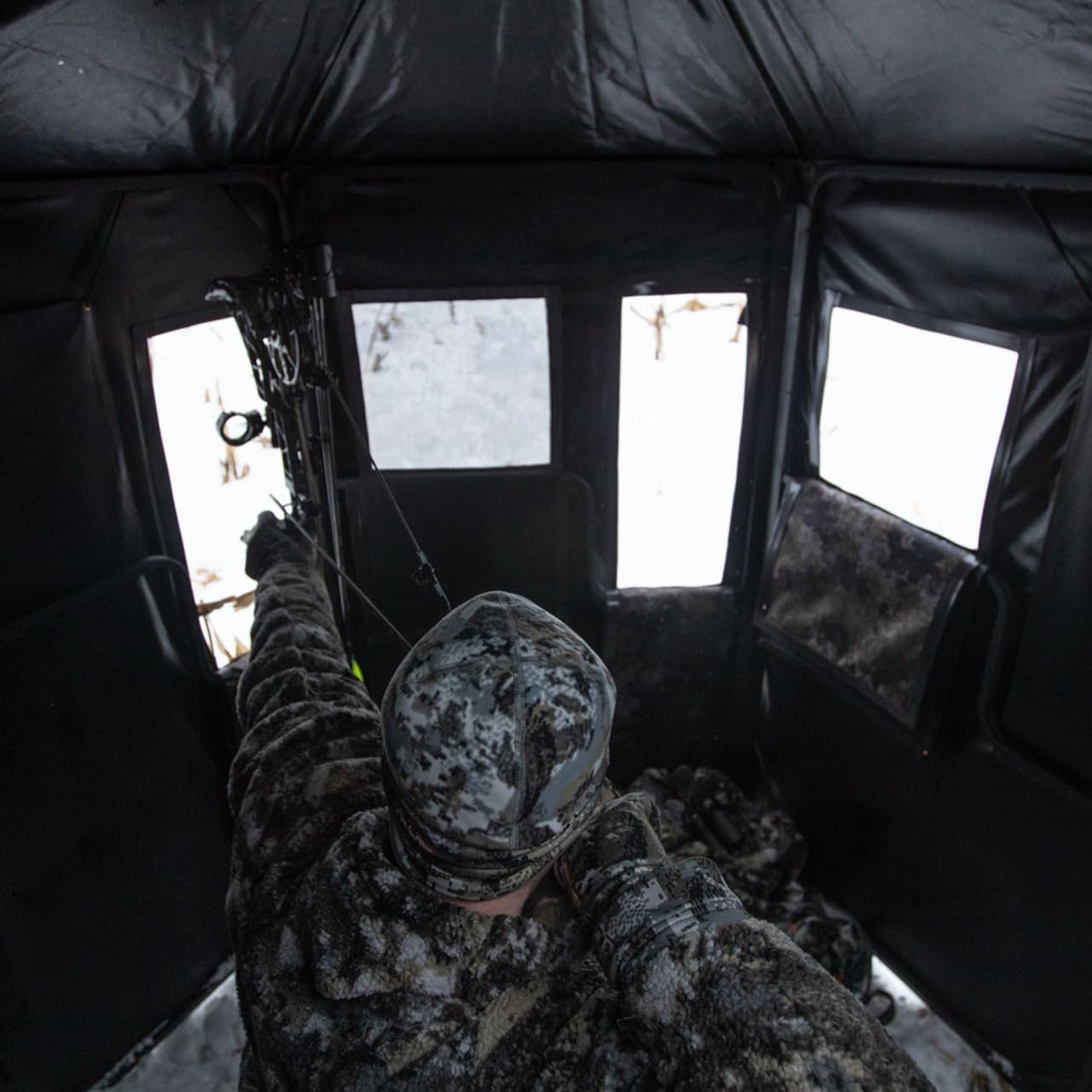 Hawk Warrior Hunting Durable 72'' L X 78'' T No-Tool Assembly Camo Concealing Ground Panel Blind with Silent Magnetic Closures & Multiple Windows