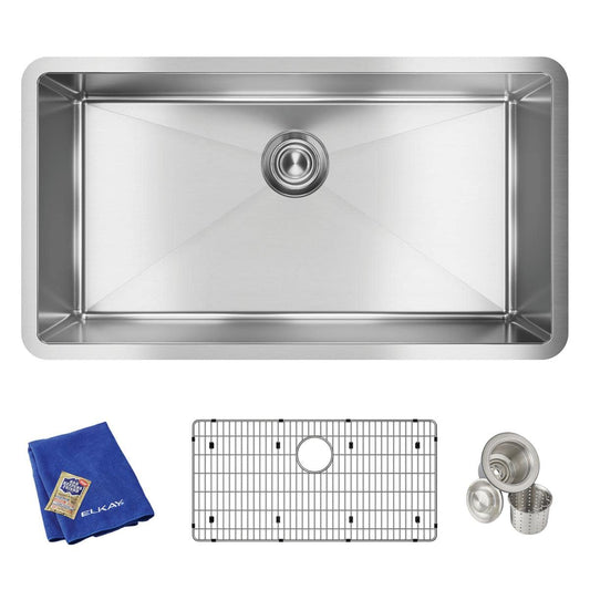 Elkay Crosstown 16 Gauge Stainless Steel 32-1/2" x 18" x 10" Single Bowl Undermount Sink Kit