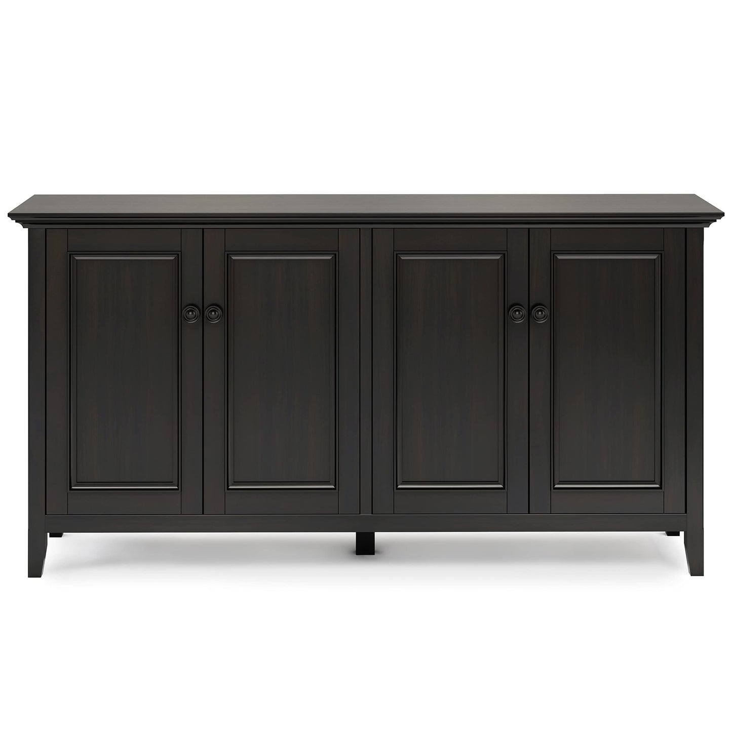 SIMPLIHOME Amherst Storage Cabinet - 66 inch Wide Solid Wood 4-Shelf Sideboard Cabinet in Hickory Brown, Transitional Buffet for Living Room or Dining Room with 4 Doors and Adjustable Shelves