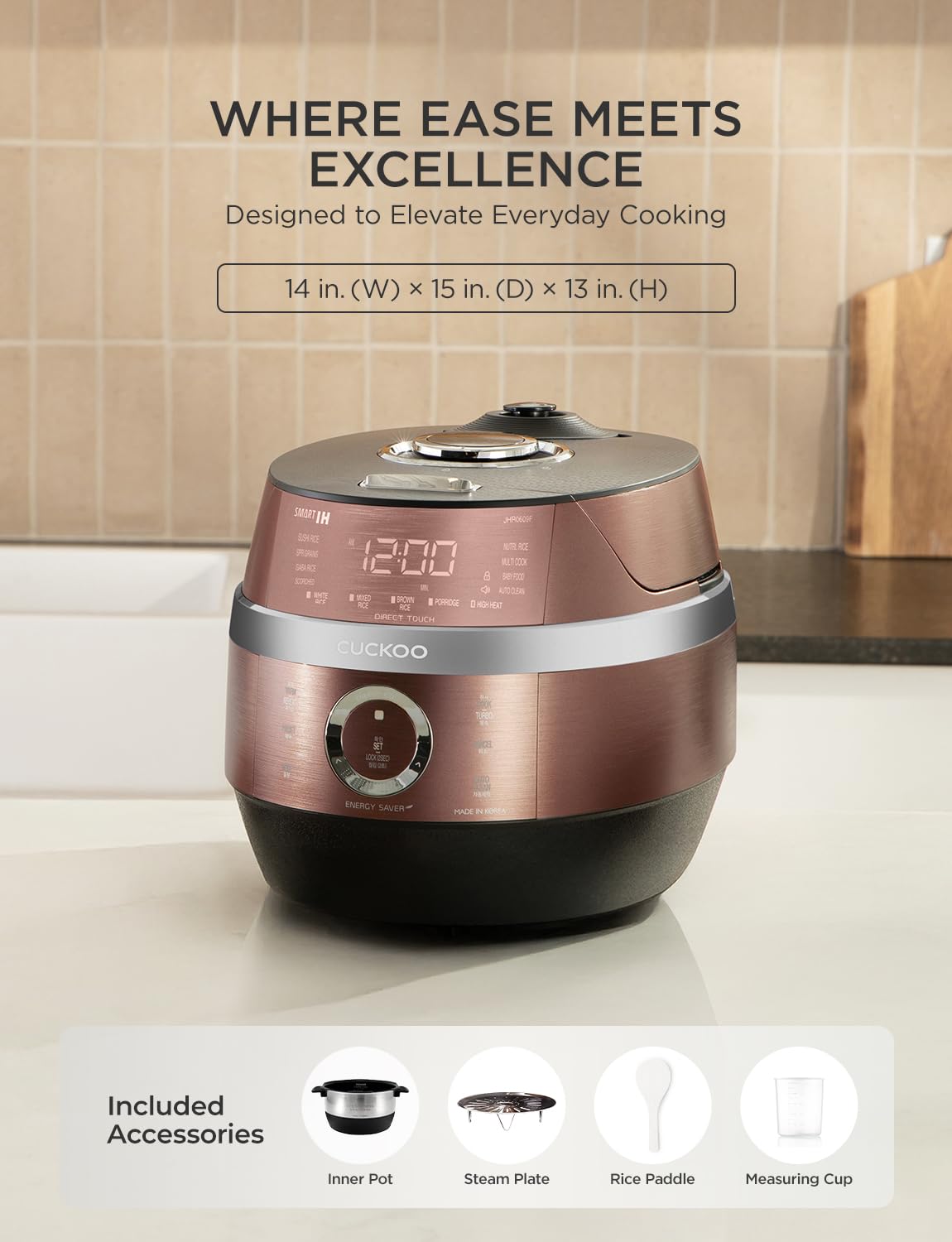 CUCKOO High Pressure Rice Cooker 6-Cup Uncooked / 12-Cup Cooked with Induction Heating Technology, Versatile Rice Maker with 16 Menu Options and Steam Plate, Voice Guide, Copper (CRP-JHR0609F)